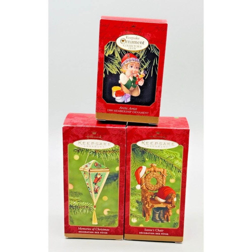 Hallmark Keepsake Arctic Artist Santa's Chair Memories of Christmas Lot of 3